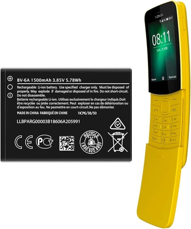 Wokia-Electronics Company Mobile Battery For  Compatible Nokia 8110 4G / Banana C5-03 8110 2720 Flip 2060 3060 5250/BV-6A-[1500mAh]