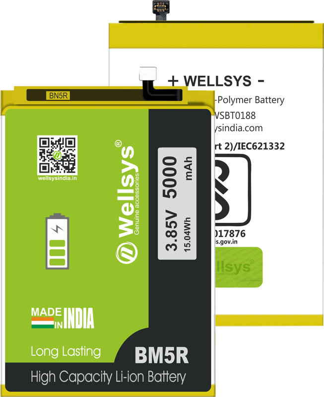 WELLSYS Mobile Battery For  XIAOMI Redmi 12 4G, Redmi 12 5G, and POCO M6 Pro 5G (BM5R) - 5000MAH