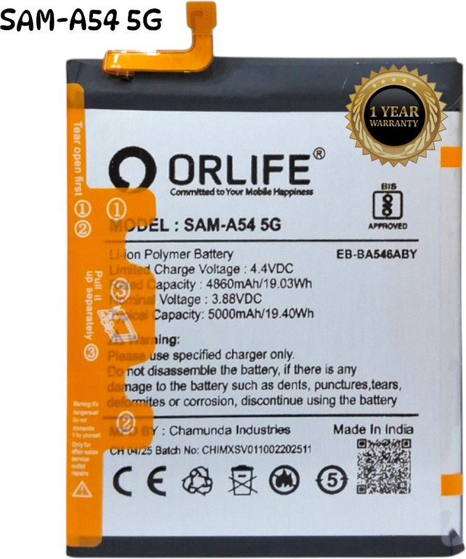 orlife Mobile Battery For Samsung A54 5G / A34 5G / A25 5G |54 5G ( 1 Year Replacement Warranty )