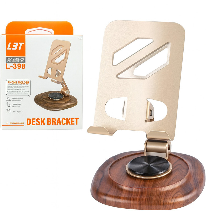 FITRIC Premium Metal Mobile Holder Desk Stand with Wooden Base | Adjustable Phone Stand Mobile Holder