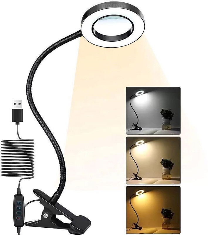 BROLAVIYA 5X Magnifying Glass with 12cm LED Light 3 Color Mode Flexible Arm Magnifier Lamp Mobile Holder