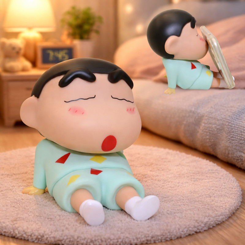 NIRVAARA Shinchan Mini Guard Phone Stand – Sturdy PVC Toy Holder (Blue) Mobile Holder