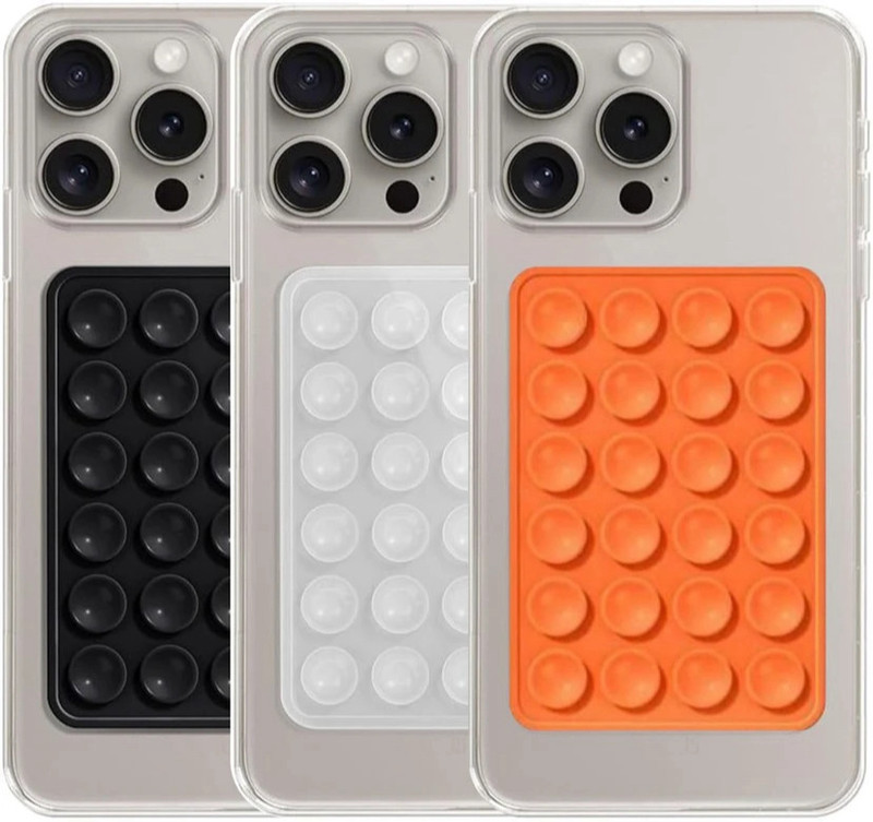 KAIMORA Premium Single Sided Mobile Grip For All Mobiles Pack of 3 Black, White & Orange Mobile Holder