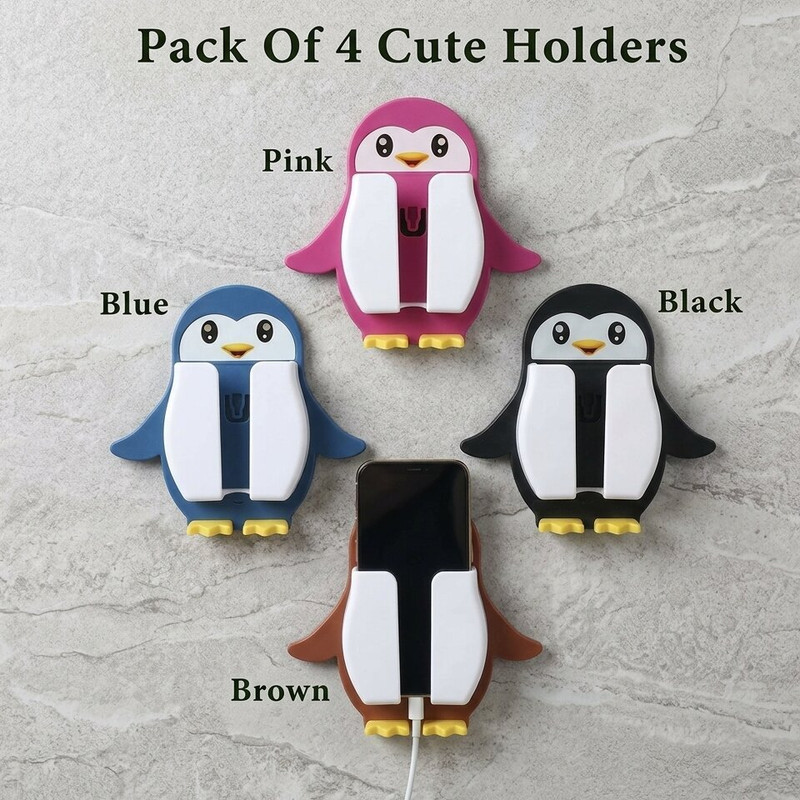 Zebur New Penguin Design Cute Wall Mounted Stand Mobile Holder for charging(pack of 4) Mobile Holder