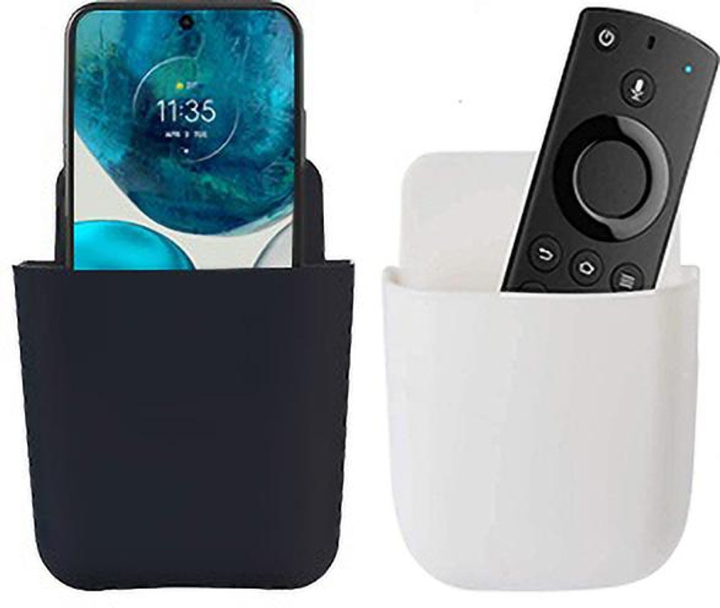 M/S DSNS Mobile Holder for Home Wall Charging, Wall Mount Phone Holder, Wall Mounted Storage Box Remote Storage Organizer Case for Air Conditioner TV Mobile Phone Plug Holder Stand Rack, Phone Charger Black & White (Pack OF 2) Mobile Holder