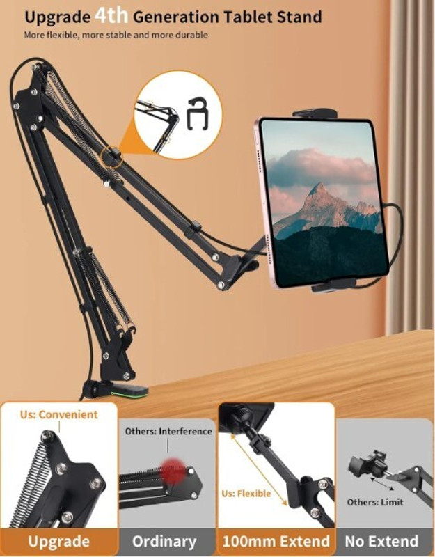 RGV Overhead Video Mobile Stand, Extra Long Arm, Bracket for Mobile Phone, Bedroom Mobile Holder