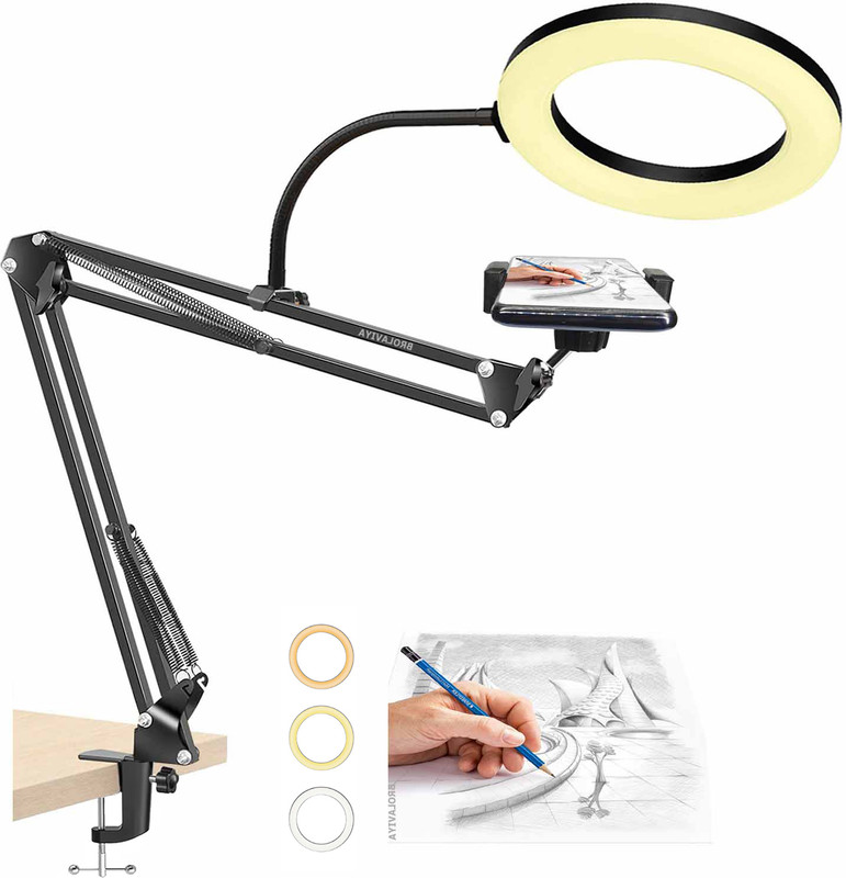 BROLAVIYA Overhead Video Stand Ring Light with Phone and Mobile Holder