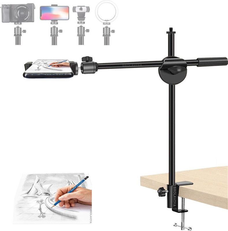 BROLAVIYA Overhead Video Mobile Metal Desktop Stand with 1/4 Male Adaptor Mobile Holder