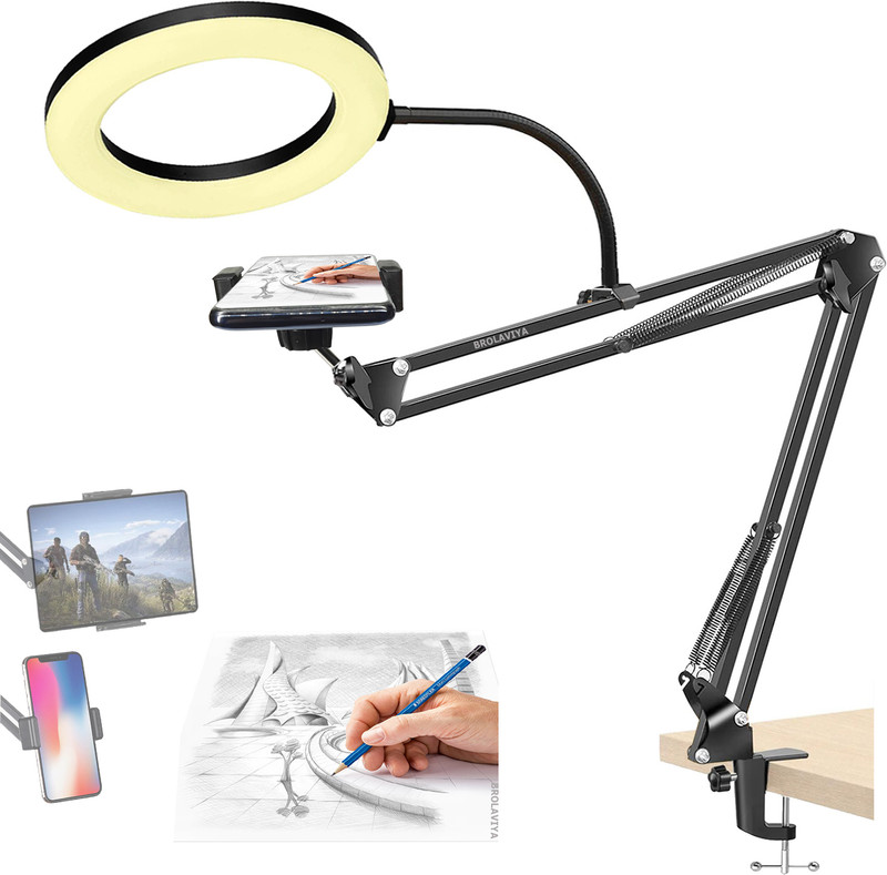 BROLAVIYA Overhead 10 Inch Ring Light, 1/4 Inch Ball Head with Mobile and Tablet Bracket Mobile Holder