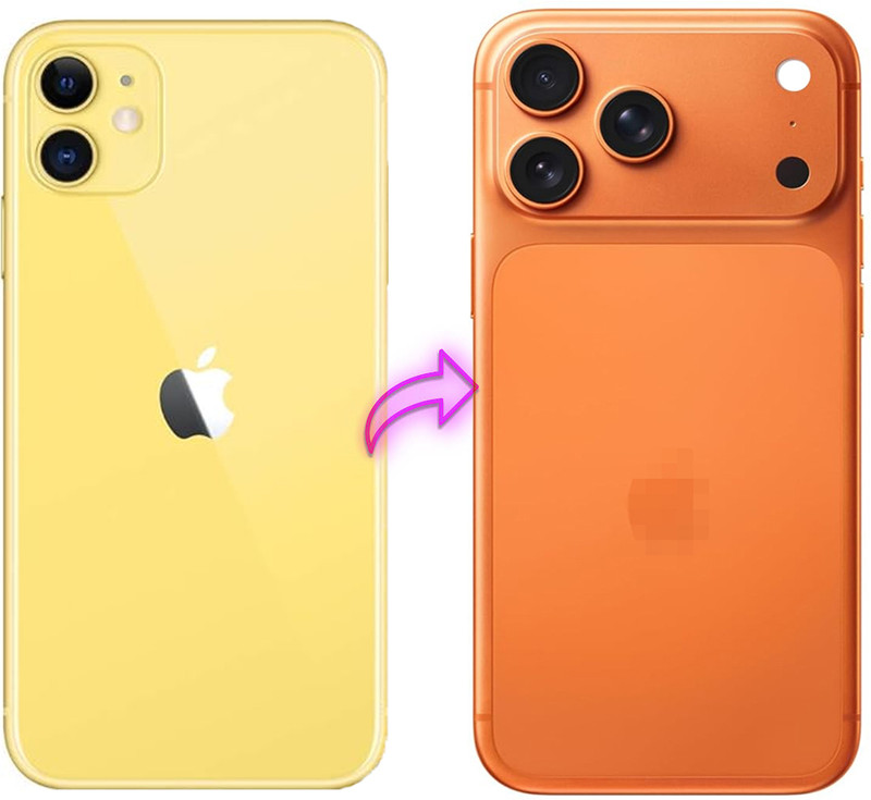 Hespa iPhone 11 Convert to iPhone 17 Pro Full Body Housing Converter Kit – Metal Body | Complete Panel Set with Buttons, SIM Tray & Flash | 17 Pro Cosmic Look Upgrade Full Panel(Cosmic Orange)