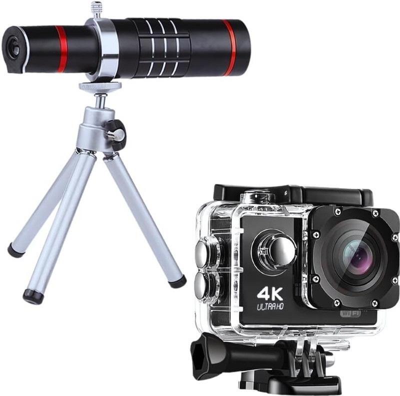 Lipzie Combo C621 18x Optical Zoom Lens & 16MP 4K Action Camera. Mobile Phone Lens