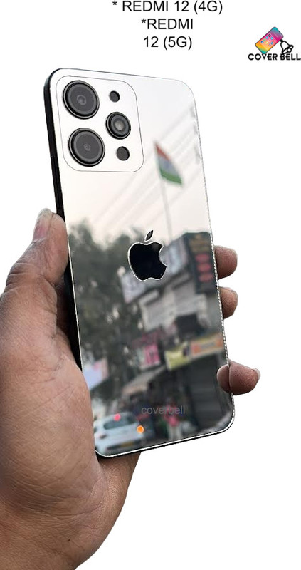 coverbell FOR REDMI 12 (4G) SILVER REDMI 12 (5G) SILVER APPLE LIDR BACK PANEL, POCO M6 PRO Mobile Skin(SILVER MIRROR)