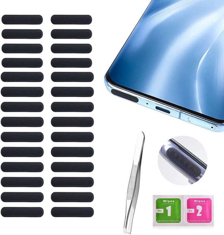 MAK Dustproof Net Sticker, Speaker Mesh Adhesive Sticker, (28pcs- 2.2cm) with Forcep Audio Jack Black Anti-dust Plug(Mobile, Tablet Pack of 28)