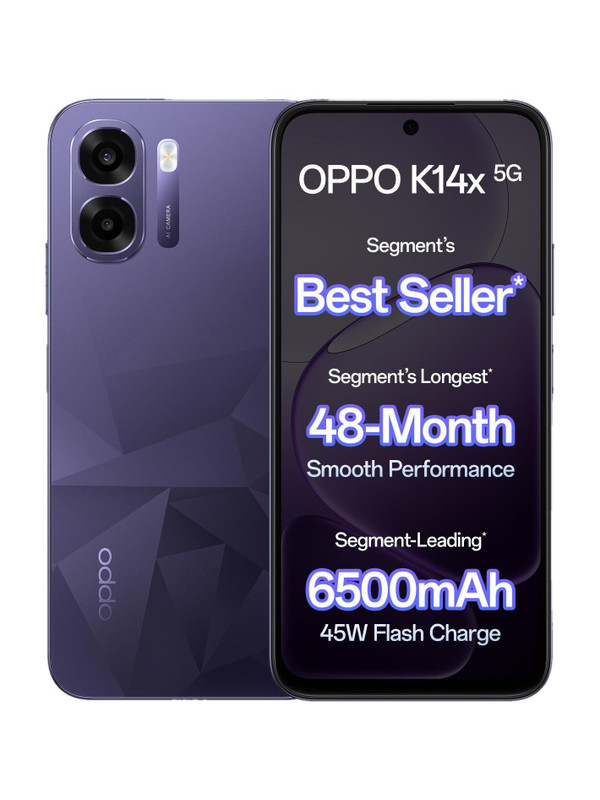 OPPO K14x 5G 6500mAh and 45W SUPERVOOC Charger & AI (Prism Violet, 128 GB)(4 GB RAM)