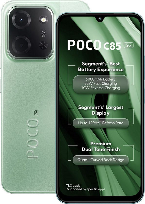 POCO C85 5G Charger in the Box (Spring Green, 128 GB)(4 GB RAM)