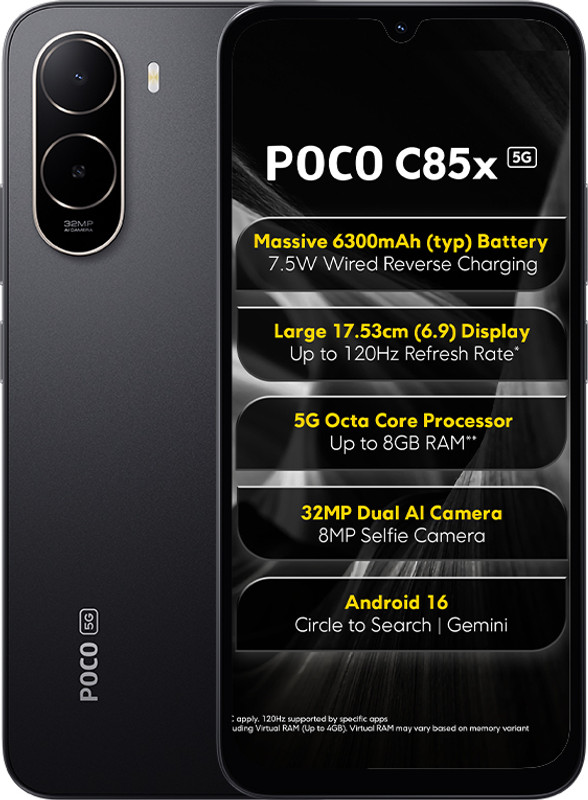 POCO C85x (Elite Black, 128 GB)(4 GB RAM)
