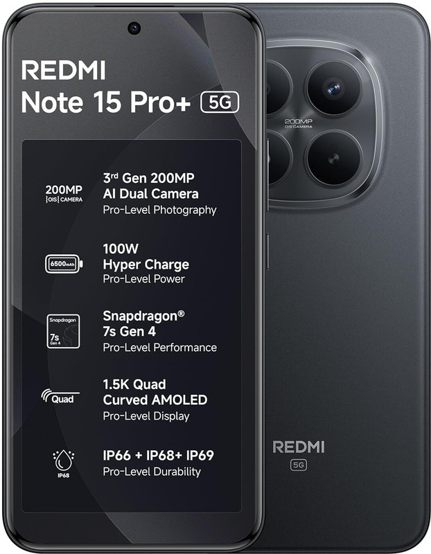 REDMI Note 15 Pro + 5G (Carbon Black, 256 GB)(8 GB RAM)
