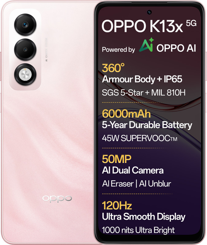 OPPO K13x 5G 6000mAh and 45W SUPERVOOC Charger & AI (Sunset Peach, 128 GB)(6 GB RAM)