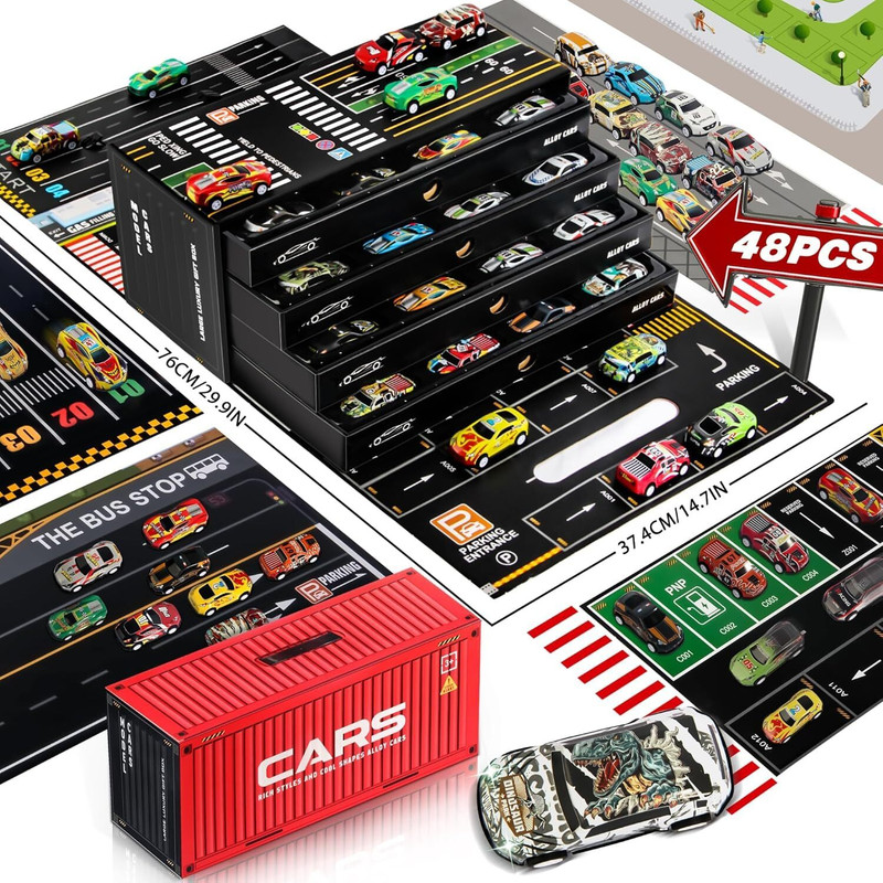 TINY TREASURES 48 Pcs Pull Back Car Set, Alloy Racing(Red, Multicolor, Pack of: 1)