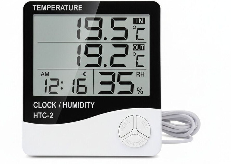 vinesto HTC-2 HTC-2 Digital Hygrometer Thermometer Humidity Meter With Clock LCD Display All-in-One Digital Moisture Measurer(20 mm)