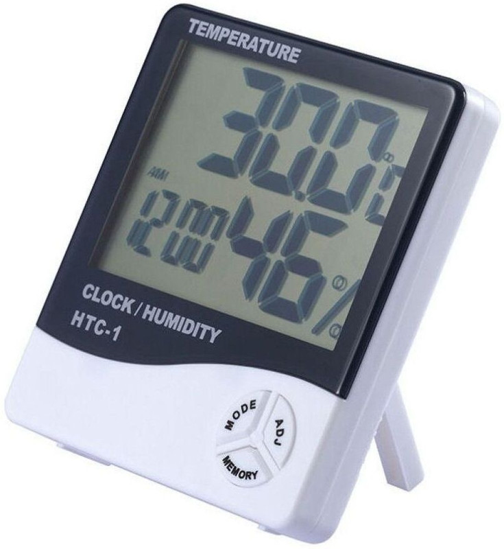 Divinext Multifunctional HTC-2 Hygrometer Digital LCD Humidity Meter Thermohygro HTC 2 Indoor Outdoor Humidity Tester Weather Station with Max/Min Memory + C°/F° Key + Temperature + Data Store + Time Function + Alarm Clock + Calendar + Relative Humidity Room Wall Thermometer with External Wired Prob