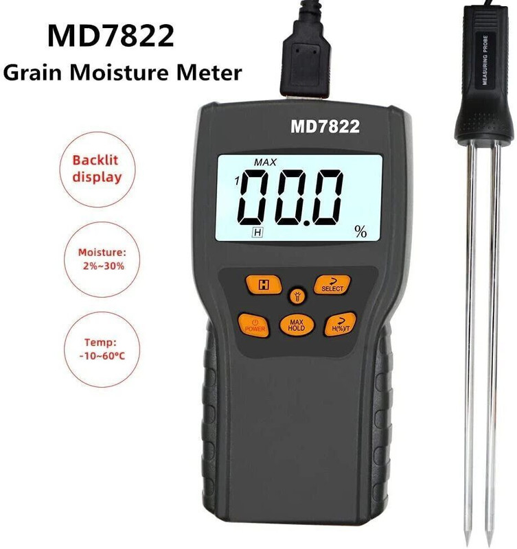 KERRO MD-7822 Digital Grain Moisture Meters Measuring Probe with LCD Display MD7822 Digital Grain Moisture Meters Measuring Probe with LCD Display Pin-Type Digital Moisture Measurer(40 mm)