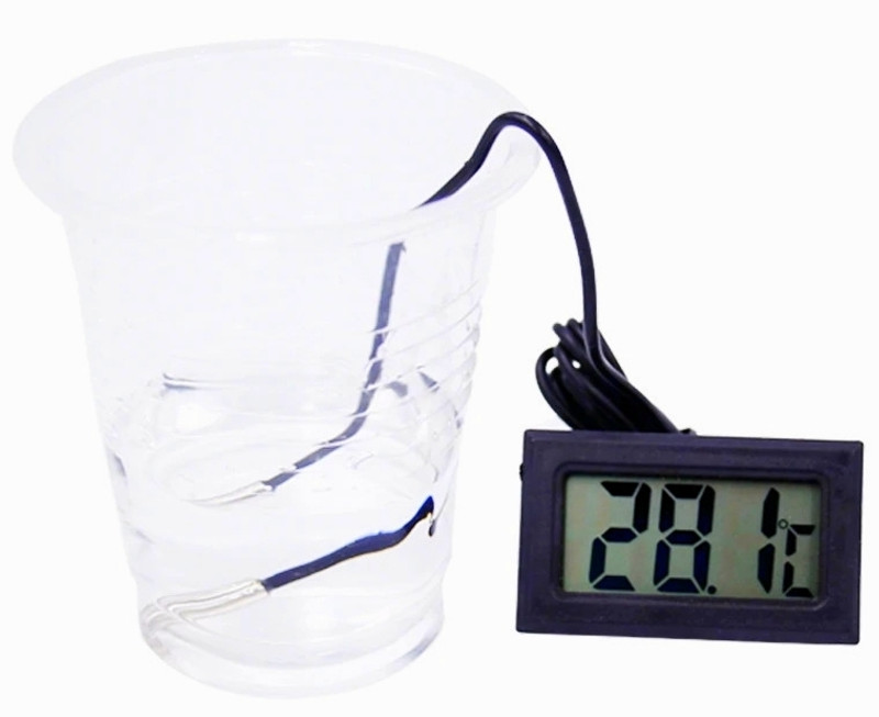 GoodsBazaar DC-2 MINI 2.1” CLOCK + TEMPERATURE METER INDOOR OUTDOOR DC2 MINI PORTABLE LCD ELECTRONIC THERMOMETER WITH TIME FUNCTION 12/24 FORMAT CLOCK °C / °F TEMPERATURE THERMOMETER WITH EXTERNAL WIRED PROBE SENSOR FOR FRIDGE FREEZER REFRIGERATOR COOLERS AC CHILLERS AQUARIUM FISH TANK WATER INDOOR