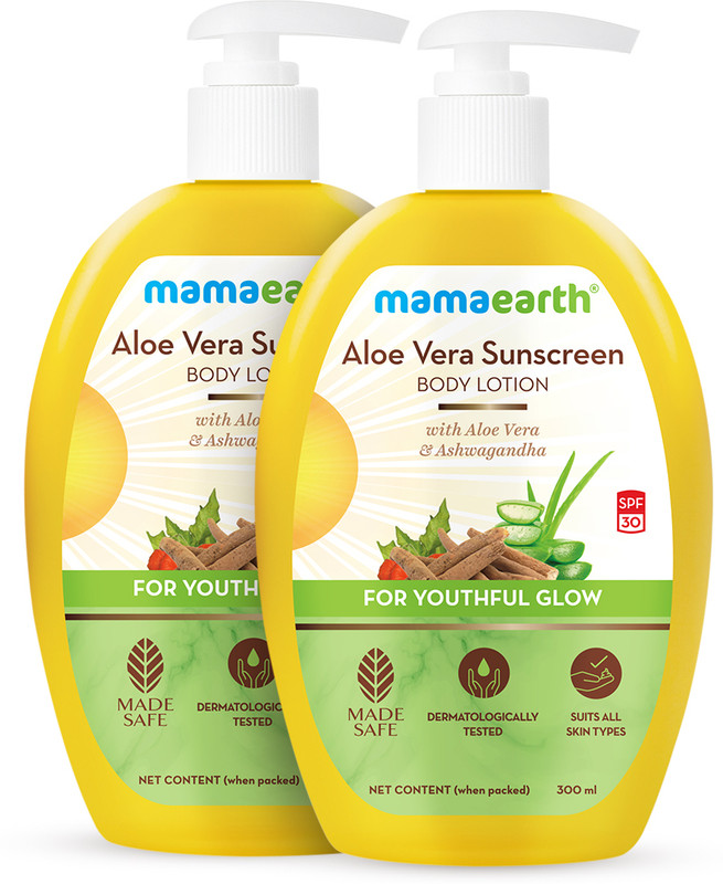MamaEarth Aloe Vera Sunscreen Body Lotion SPF 30 300ml (Pack of 2) (600 ml)