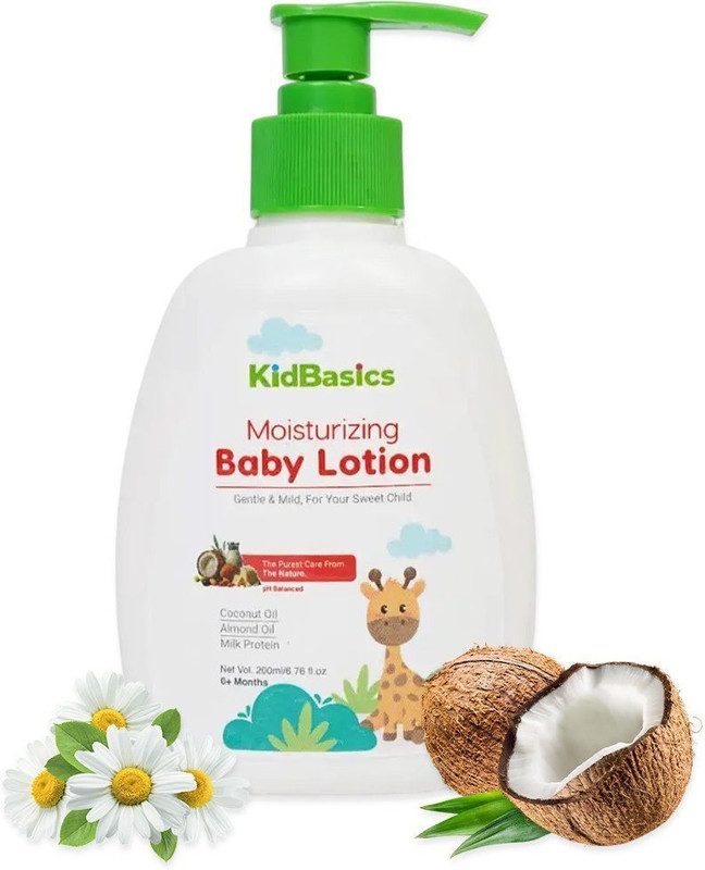 KIDBASICS Baby Lotion with Milk Protein Almond and Shea Butter for Soft Moisturized Skin(200 ml)