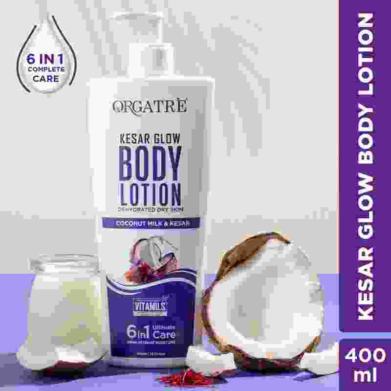 Orgatre Body Lotion 6in1 Care, Kesar Glow with Vitamin-E, 24 hr Intense Deep Moisturizer(400 ml)