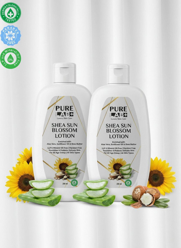PureLab+ Shea Sun Blossom Lotion Pack of 2 (200 ml Each) | Mineral Oil Free Body Lotion(400 ml)