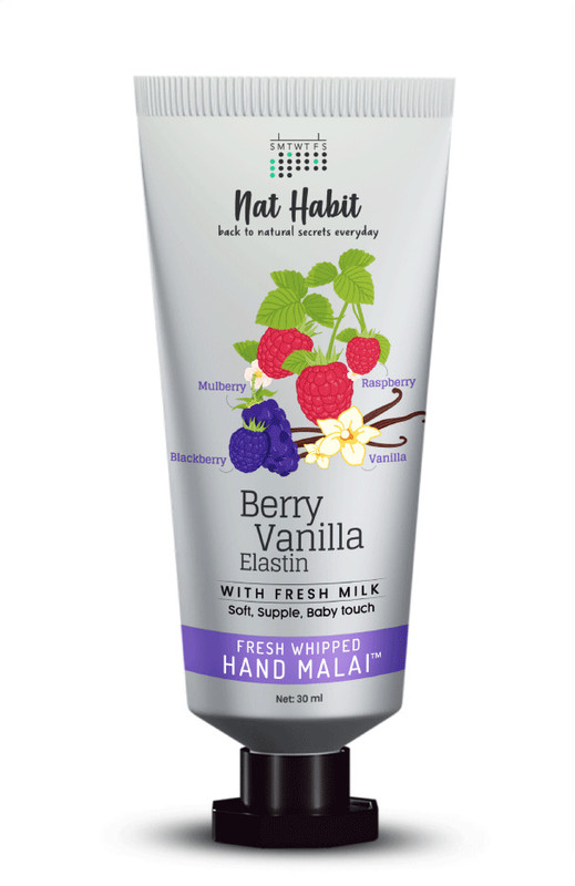 Nat Habit Berry Vanilla Elastin Fresh Whipped Hand Malai/Cream for Soft Supple&Baby Touch,(30 ml)