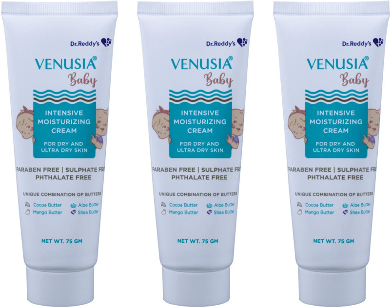 Dr. Reddy's Venusia Baby Intensive Moisturizing Cream | For Dry and Ultra Dry Skin | 75g x Pack of 3(225 g)