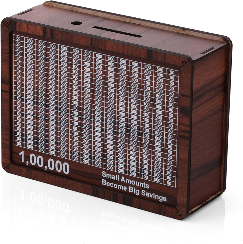 Inshra Wooden Money Saving Box | 1 Lakh Saving Challenge Piggy Bank Wooden Money Clip(Brown)