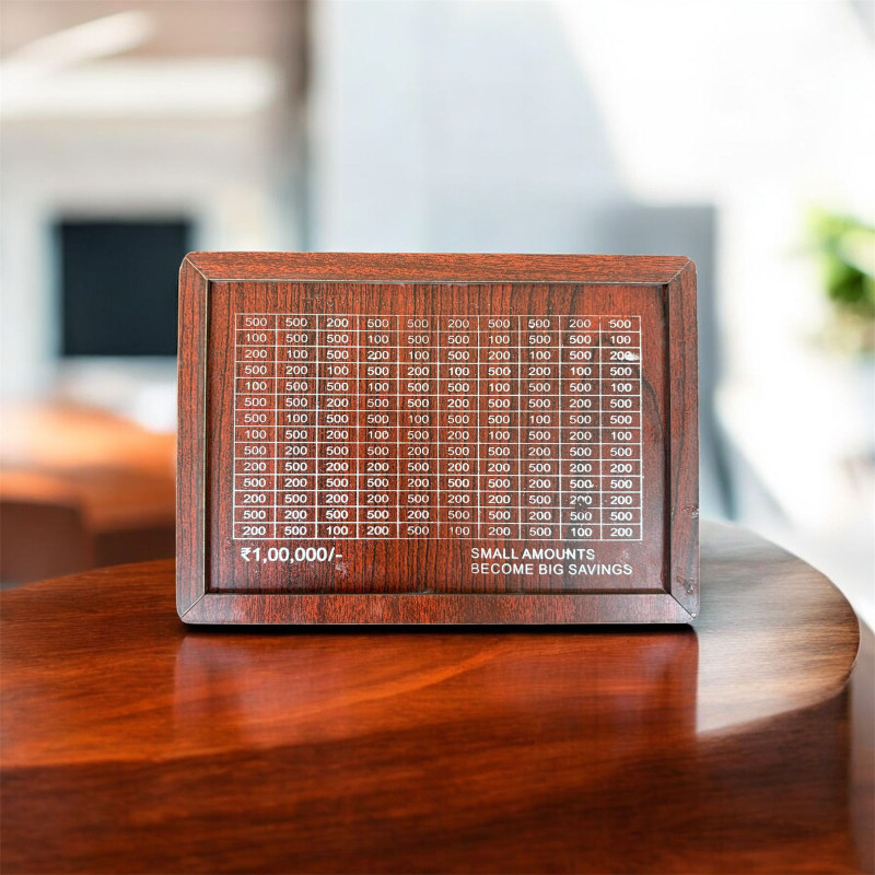 Next Ventures NV Wooden Money Saving Challenge Box ₹1,00,000 | Reusable Wooden Piggy Bank Wooden Money Clip(Brown)