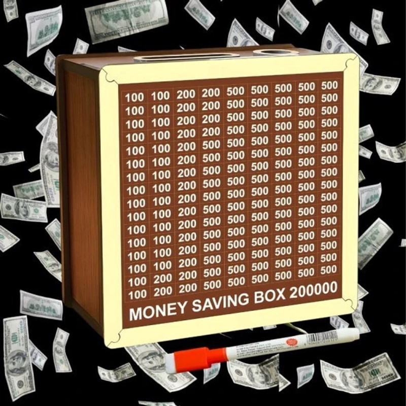 dhanlakshmii Premium 200000 Money Saving Box with Marker Wooden Piggy Bank Challenge Chart Wooden Money Clip(Brown)