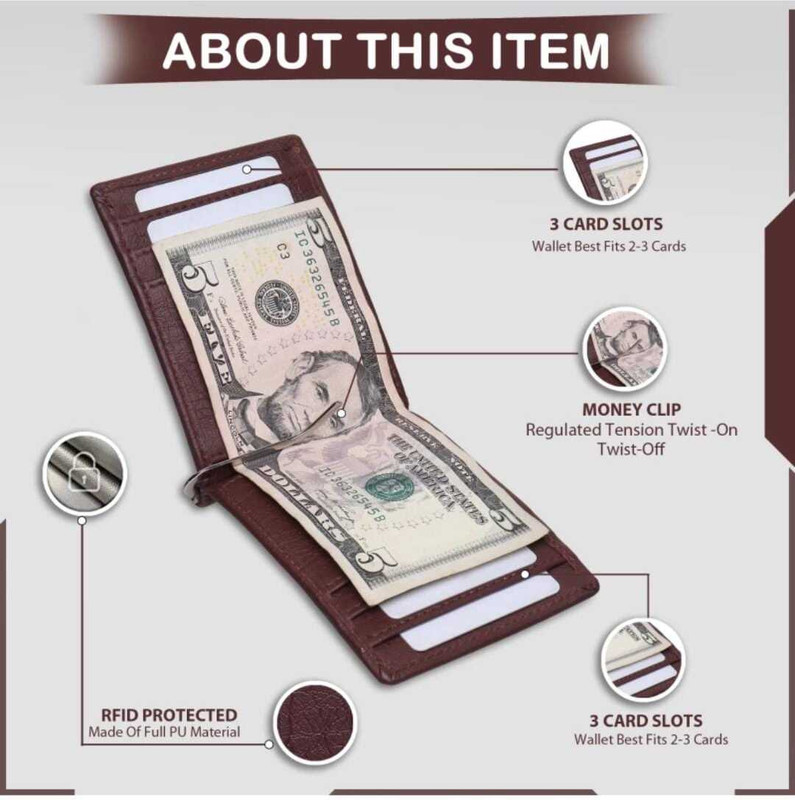zaphod Men Brown Artificial Leather RFID Money Clip Leather, Borosilicate Glass Money Clip(brown)