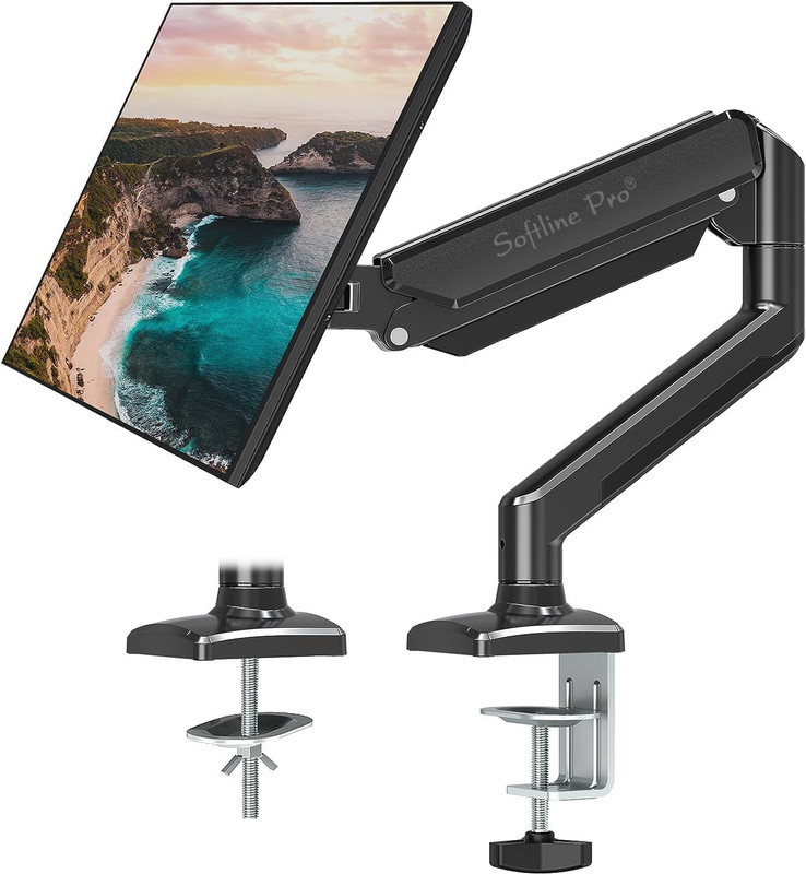 Softline Pro SP-HMS1 Single Monitor Stand Desk Clamp Mount Gas Spring Arm Swivel Adjustable Desk Mount Monitor Arm