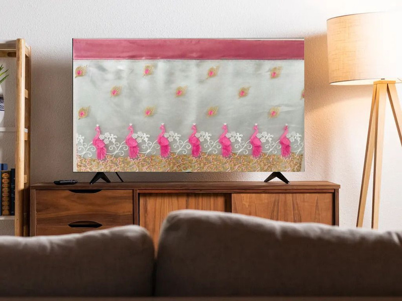 QSTED Elegant Peacock Embroidered Fabric Panel for 32 inch LCD/LED Tv Cover - PINK MOR 32 A(Pink)