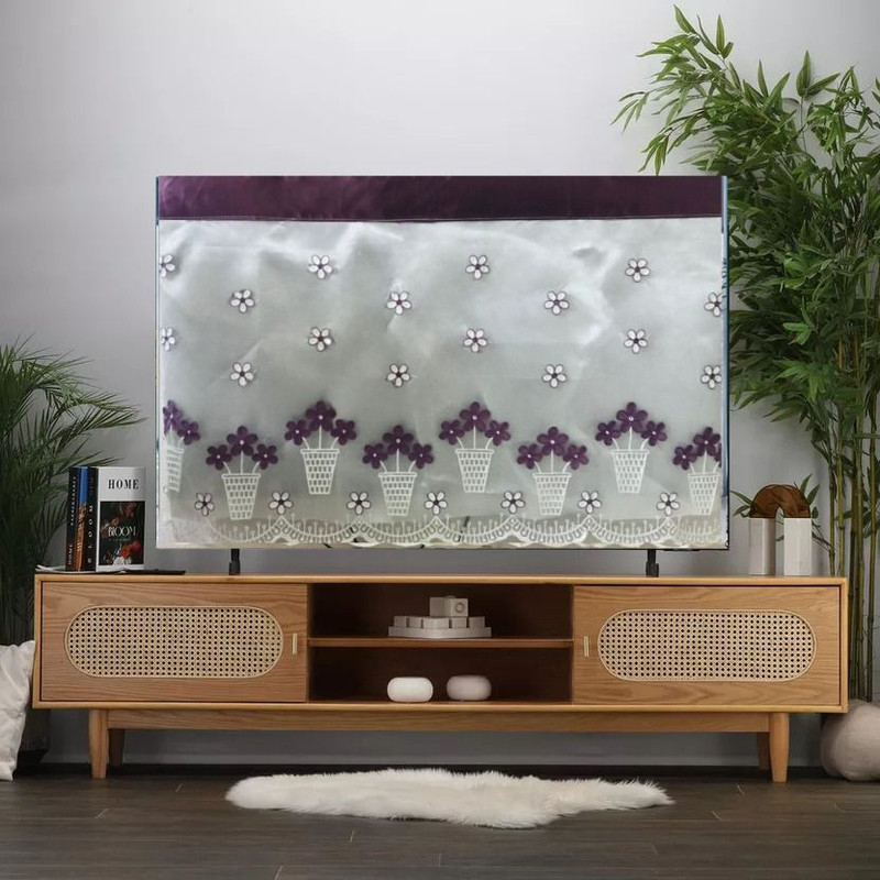 QSTED Purple Floral Embroidered Fabric Cover for 43 inch LCD/LED TV  - WINE KUNJA 43 E(White)