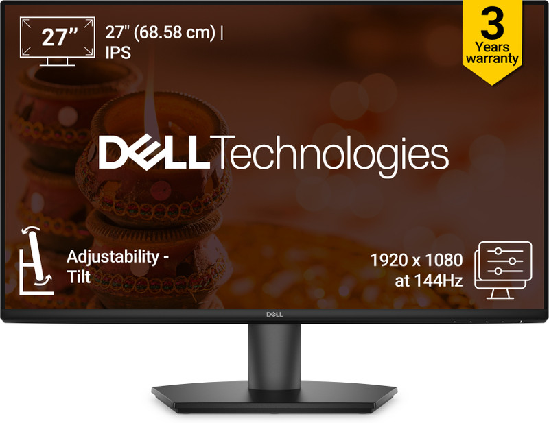DELL SE Series 68.58 cm (27 inch) Full HD LED Backlit IPS Panel with Contrast 1000:1, Tilt Adjustment, 300 cd/m2 Brightness, AMD FreeSync, 2*HDMI, Anti-Glare, 3-Star Eye Comfort Monitor (SE2726H)(AMD Free Sync, Response Time: 1 ms, 144 Hz Refresh Rate)