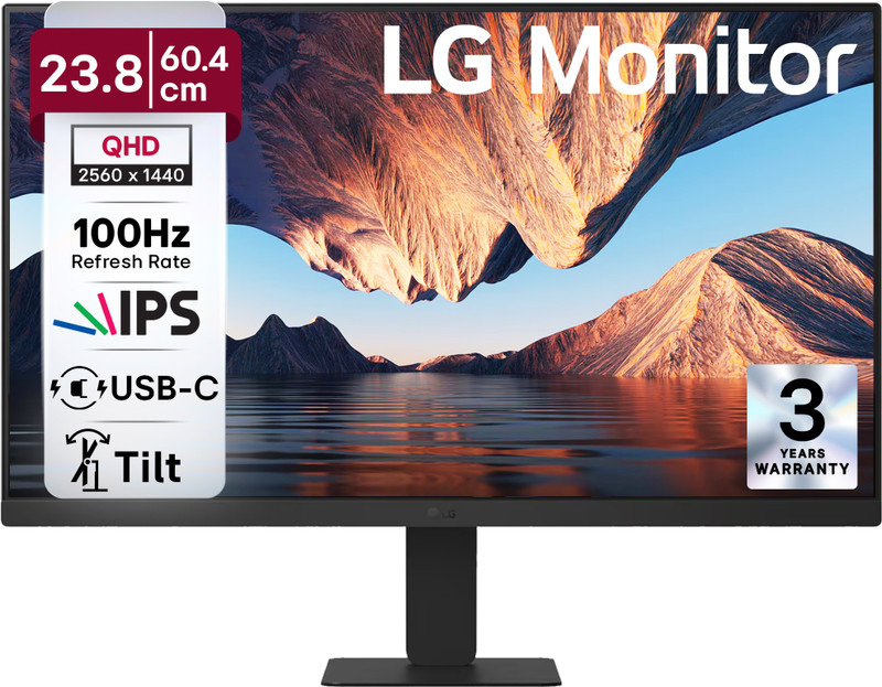 LG QHD Series 60.45 cm (24 inch) Quad HD IPS Panel with sRGB 99% (Typ.), HDR10, USB-C with PD 15W, HDMI, Head Phone Out, Reader Mode, Flicker Safe, 3-Sided Virtually Borderless Monitor (24U631A-BD.CTRDMR)(Response Time: 5 ms, 100 Hz Refresh Rate)