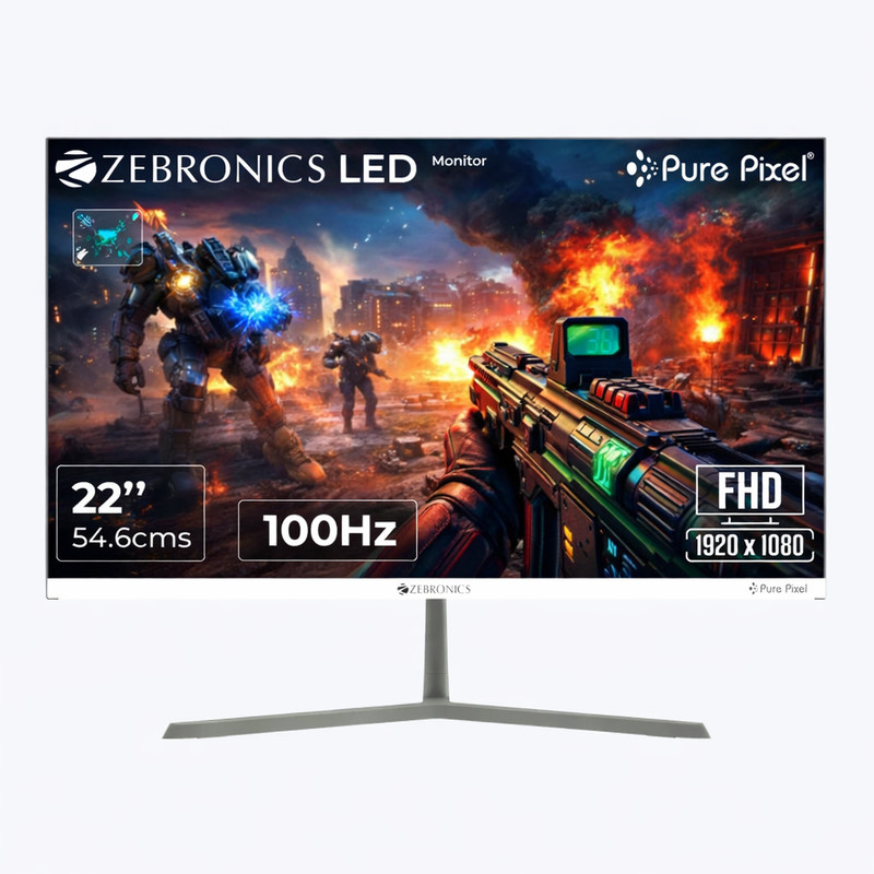 ZEBRONICS 54.61 cm (22 inch) Full HD IPS Panel Monitor (ZEB-A122FHD LED Anti-Glare Screen, Ultra Slim, Bezel-Less Display)(Response Time: 4 ms, 100 Hz Refresh Rate)