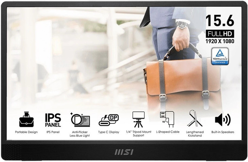 MSI 40.64 cm (16 inch) Full HD IPS Panel with Anti-flicker, Less Blue Light, and Anti-glare panel, Built-in Speakers Monitor (PRO MP161 E2)(Response Time: 4 ms, 60 Hz Refresh Rate)