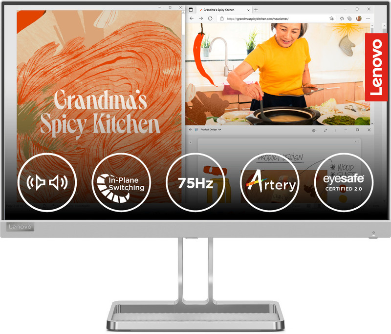 Lenovo L-Series 55.88 cm (22 inch) Full HD LED Backlit IPS Panel with 99% sRGB, HDMI 1.4, VGA, 2X3W Speakers,Tilt Stand, for Home & Office use, Ultraslim Monitor (L22i-40)(AMD Free Sync, Response Time: 4 ms, 75 Hz Refresh Rate)