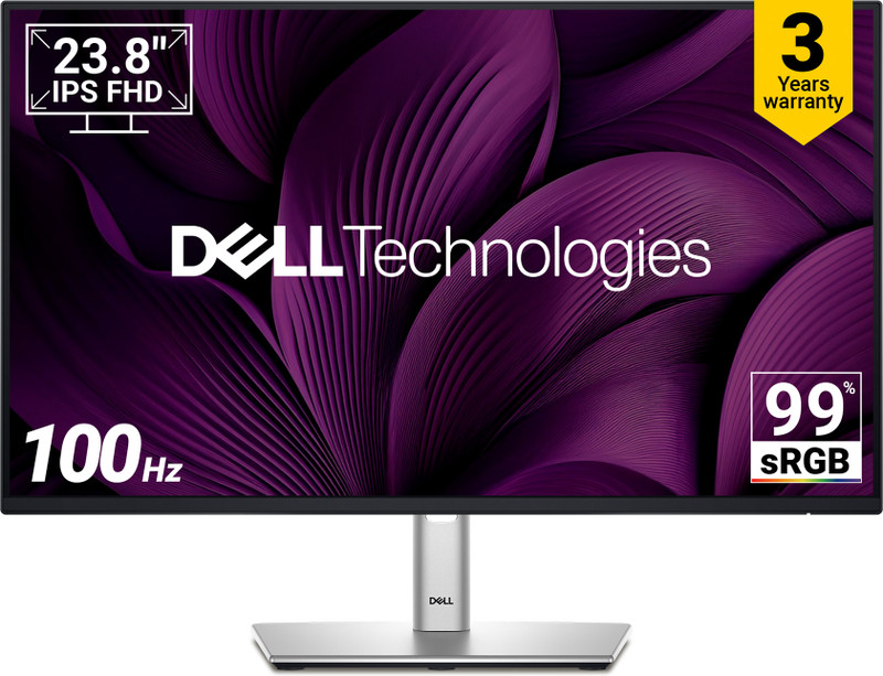 DELL 60.96 cm (24 inch) Full HD IPS Panel 99% sRGB, 250 nits brightness , 3H Hardness, Gray-To-Gray (Fast mode) ,1x HDMI 1.4, 1x DP 1.2, 1x VGA, 5X USB 3.2 Gen1 ports, USB Type-C Downstream, Tilt/Swivel/Pivot/Height Adjustment Monitor (P2425H)(Response Time: 5 ms, 100 Hz Refresh Rate)