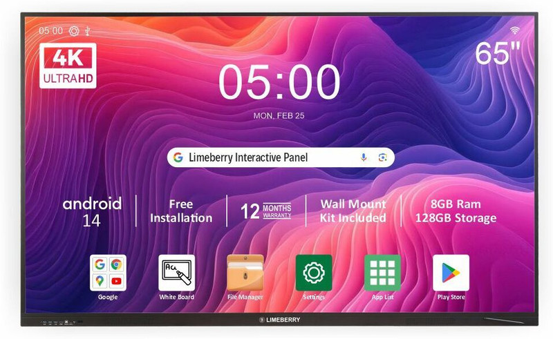 LIMEBERRY 165.1 cm (65 inch) 4K Ultra HD IPS Panel Monitor (65 inch Highly Sensitive Series Interactive Flat Panel - 8GB RAM 128GB ROM)(Response Time: 5 ms, 200 Hz Refresh Rate)