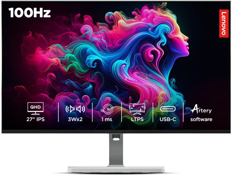 Lenovo L-Series 68.58 cm (27 inch) Quad HD LED Backlit IPS Panel with 99% sRGB, 90% DCI-P3, 4x USB-A, 1xUSB Type-C, 2xHDMI 2.1, 1xDP 1.4, Tilt/Swivel/Pivot/Height Adjustable Stand, 3WX2 Inbuilt Speakers, Customization Artery, Smart Display Monitor (L27h-4A)(AMD Free Sync, Response Time: 1 ms, 100 Hz