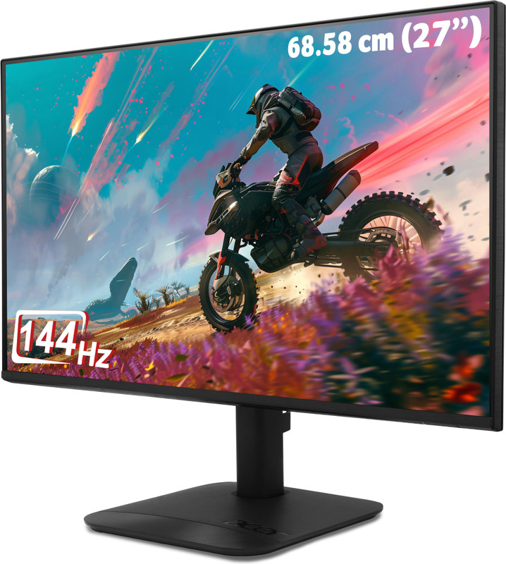Acer KA-Series 68.58 cm (27 inch) Full HD LED Backlit IPS Panel with 250 Nits Brightness, 99% sRGB, 1 x (VGA & HDMI Port) with Inbox HDMI Cable, Inbuilt Stereo Speakers, Vision Care Monitor (UM.HX2SS.601)(Frameless, Adaptive Sync, Response Time: 1 ms, 144 Hz Refresh Rate)