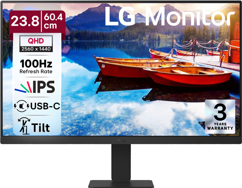 LG QHD 60.45 cm (24 inch) Quad HD IPS Panel with sRGB 99% (Typ.), HDR10, USB-C with PD 15W, HDMI, Head Phone Out, Reader Mode, Flicker Safe, 3-Sided Virtually Borderless Monitor (24U631A-BD.CTRDMR)(Response Time: 5 ms, 100 Hz Refresh Rate)